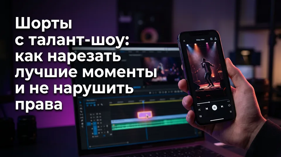 Телефон с вертикальным шортом с талант-шоу и таймлайном монтажа на фоне