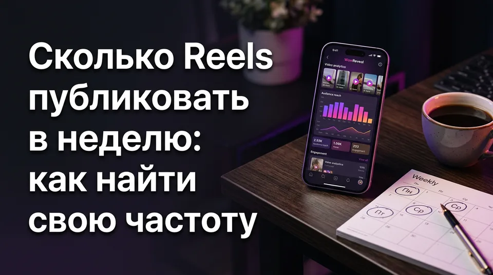 Телефон с аналитикой и недельный календарь: сколько Reels публиковать в неделю