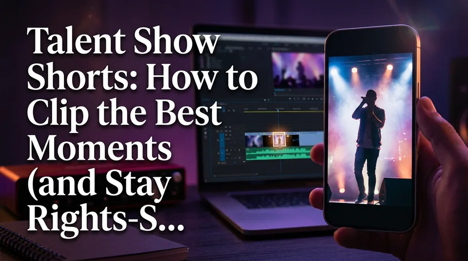 Phone showing a vertical talent show Short with an editing timeline behind it