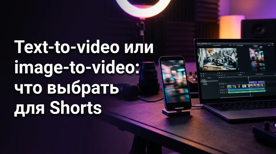 Телефон и ноутбук: сравнение text-to-video и image-to-video для Shorts