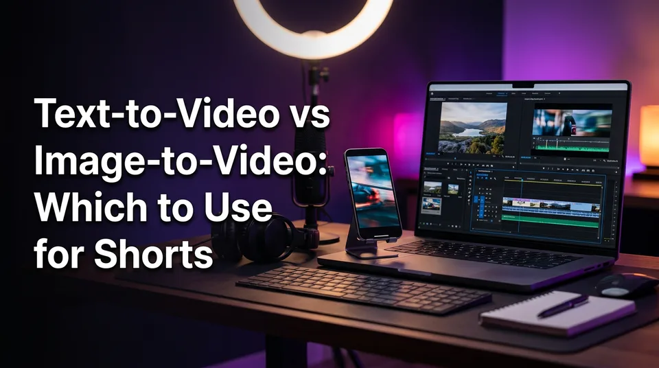 Phone and laptop comparing text to video vs image to video for Shorts