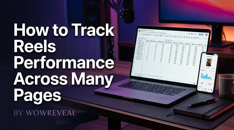 Spreadsheet and phone used to track performance on multiple pages' Reels