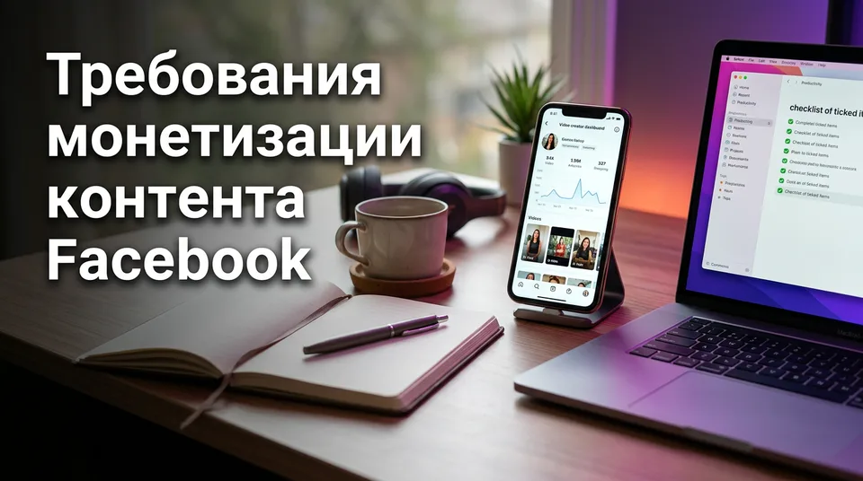 Проверка требований монетизации контента Facebook на телефоне и ноутбуке