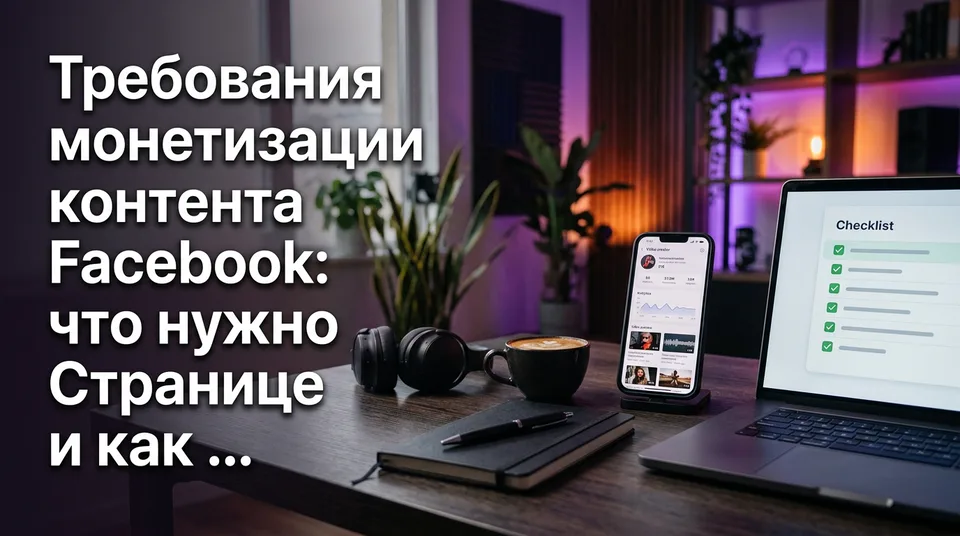 Проверка требований монетизации контента Facebook на телефоне и ноутбуке