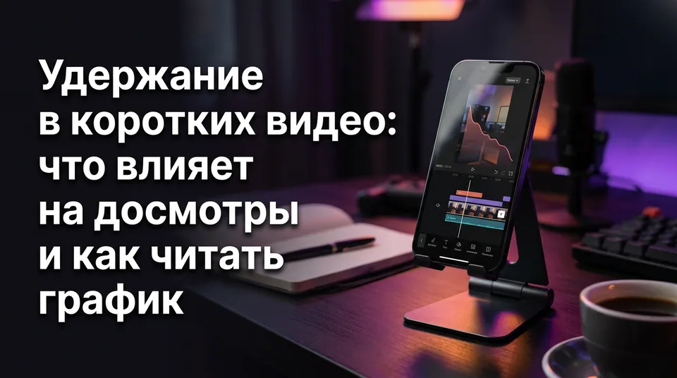 Смартфон с графиком удержания и таймлайном монтажа вертикального видео