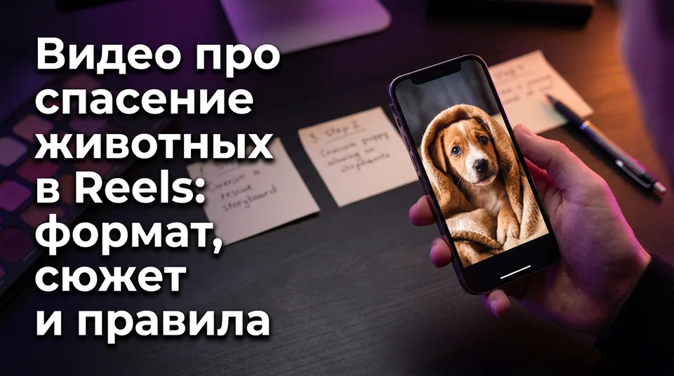 Смартфон с вертикальным видео про спасение животных для Reels