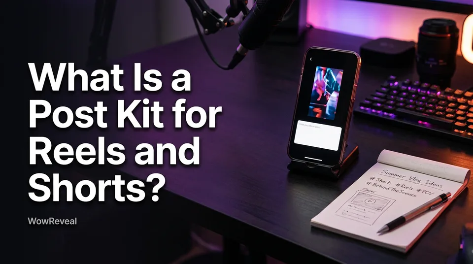 Phone with a vertical video and a written post kit beside it