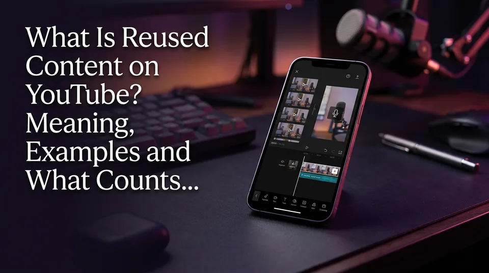 Phone editing timeline comparing reused content on YouTube with an original, edited Short