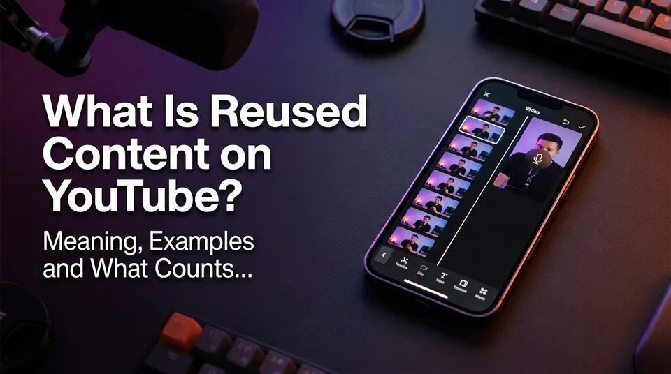 Phone editing timeline comparing reused content on YouTube with an original, edited Short