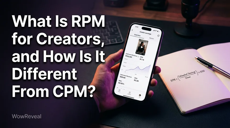 Phone showing a creator earnings dashboard to explain what is RPM