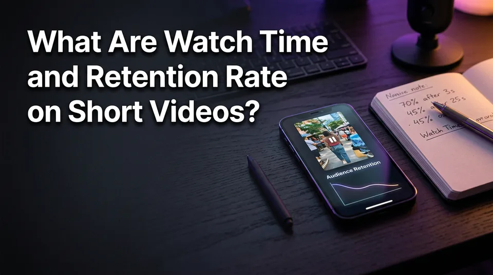 Phone with a vertical video and a graph showing short video retention rate