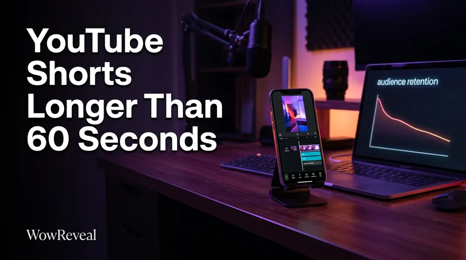 Phone with a vertical video timeline for YouTube Shorts longer than 60 seconds